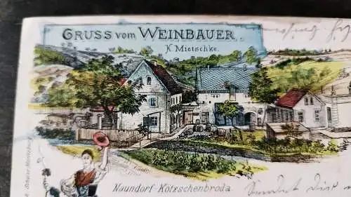 Alte Ansichtskarte Gruß vom Weinbauer Neundorf Kötschenbroda