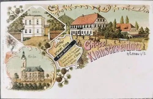 Alte Ansichtskarte Gruß aus Kleinschweidnitz Gasthof Zur Grünen Eiche bei Löbau 