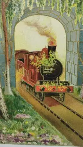 E804/ antike Glückwunschkarte  Weihnachten Weihnachtskarte Eisenbahn