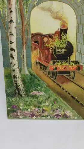 E804/ antike Glückwunschkarte  Weihnachten Weihnachtskarte Eisenbahn