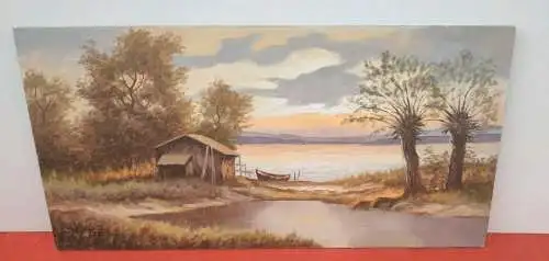 E523/ Abendstimmung mit Bootschuppen 40x20 cm