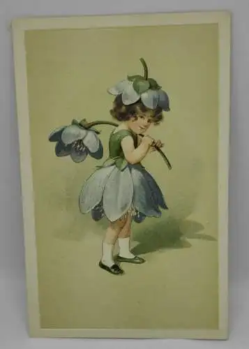 E801/ antike Grußkarte Kindermotiv Blumen Prägekarte