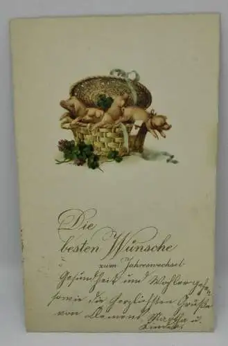 E801/ antike Neujahrskarte Neujahrsgruß Glücksschwein 