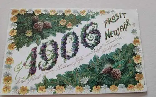 E801/ antike Neujahrskarte Neujahrsgruß 1906