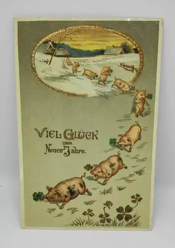 E801/ antike Neujahrskarte Neujahrsgruß Glücksschwein 