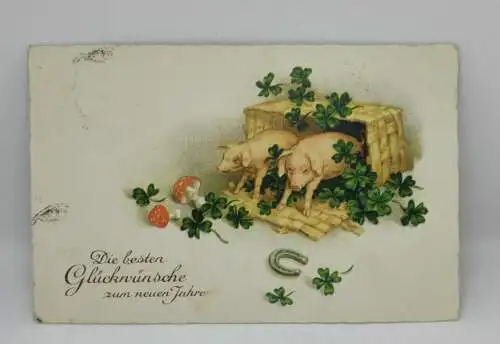 E801/ antike Neujahrskarte Neujahrsgruß Glücksschwein 