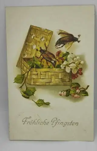E804/ antike Glückwunschkarte Pfingsten
