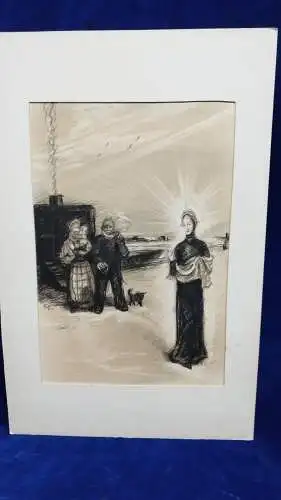 E424/ Sepp Hilz, Maria Kreidezeichnung,  signiert, 1934