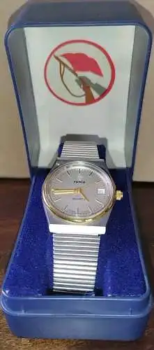 DDR Ruhla Quarz Armbanduhr Ehrengeschenk der SED Kampfgruppe 