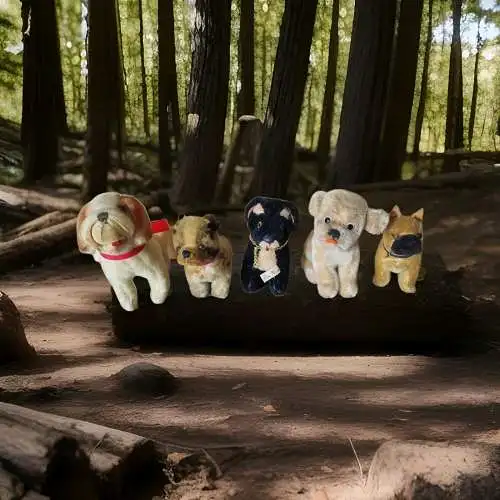 G622/ Hundebande Kleine Sammlung Hunde alte Plüschtiere 5 Stück 11-14 cm