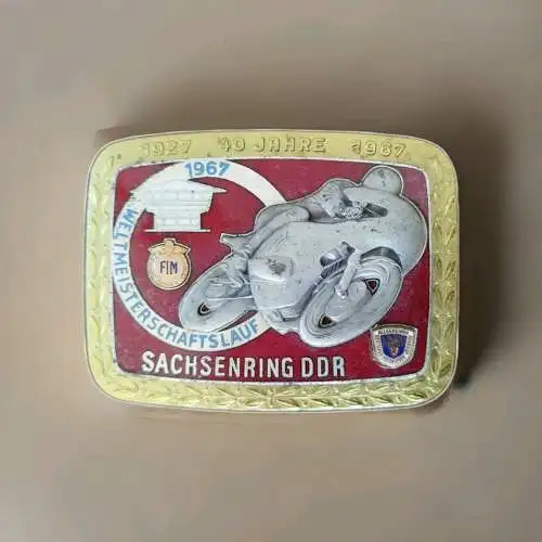 emaillierte DDR Medaille Plakette Sachsenring DDR Weltmeisterschaftslauf 1967