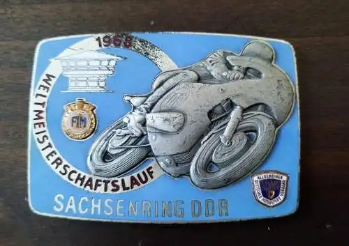 emaillierte DDR Medaille Plakette Sachsenring DDR Weltmeisterschaftslauf 1968