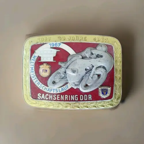 emaillierte DDR Medaille Plakette Sachsenring DDR Weltmeisterschaftslauf 1967