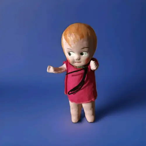 G685/ Kleine alte Kewpie Puppe mit Mechanik zum Aufziehen Vintage