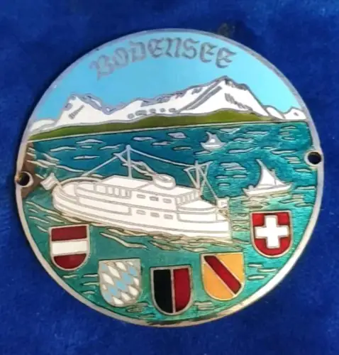Alte emaillierte Plakette Bodensee Schweiz Autoplakette Badge Oldtimerplakette 