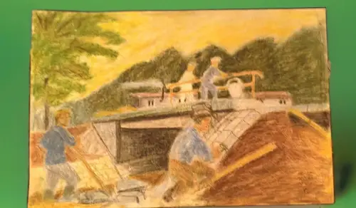 Fritz Tröger  Dresdner Sezession s Zeichnung Brückenbau 50 x 76 cm