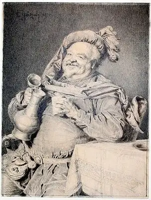 1891 - Eduard von Grützner Original Zeichnung Falstaff 0