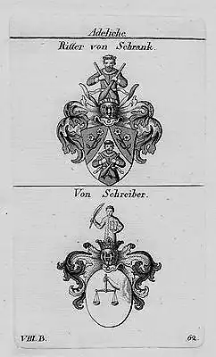 1820 - Von Schrank Schreiber Wappen Adel coat of arms heraldry crest Kupferstich