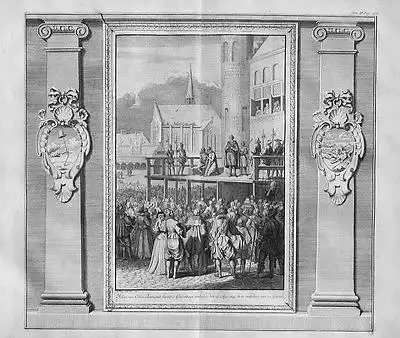 1728 - Johan van Oldenbarnevelt Hinrichtung Kupferstich gravure engraving map