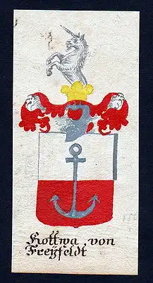 18. Jh Kottwa Freyfeld Böhmen Manuskript Wappen Adel coat of arms heraldry