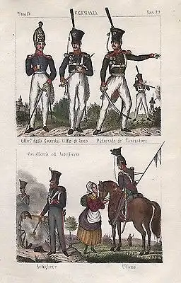 1840 - Uniformen Uniform Garde Ulanen Artillerie Deutsches Reich Lithographie