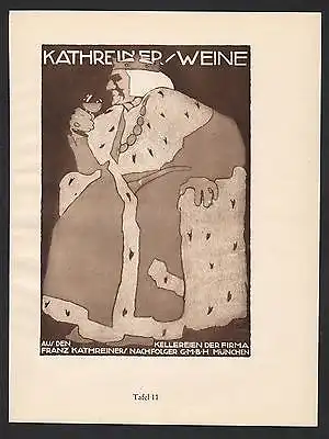 1925 - Ludwig Hohlwein Reklame Werbung Plakat Kathreiner Weine Grammophon Schuhe