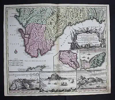 1730 Andalucia Malaga Gibraltar Menorca Cadix Espana Spain map Karte Seutter 0