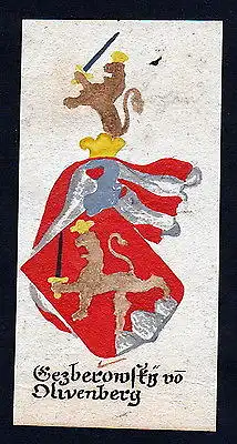 18 Jh Gezberowsky Olivenberg Böhmen Manuskript Wappen Adel coat of arms heraldry