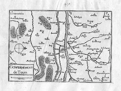 Ca. 1630 Tours Indre-et-Loire Frankreich France gravure carte Kupferstich Tassin