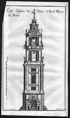1718 Münzturm Berlin Turm Ansicht Kupferstich antique print Merian