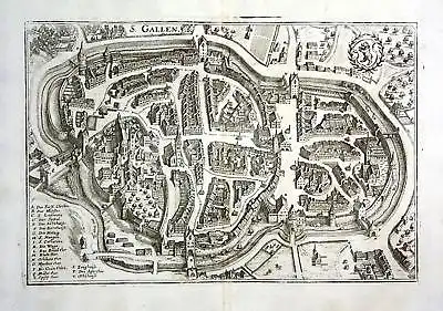 1734 St. Gallen Schweiz Ansicht Karte map Plan Kupferstich antique print Merian