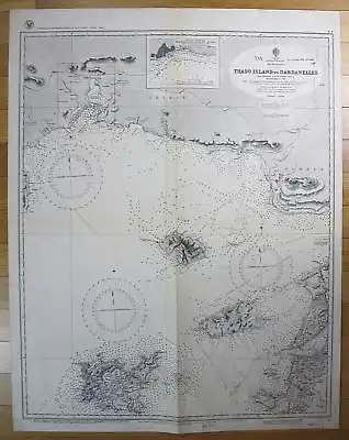 1917 Mediterranean Archipelago Thaso Island Dardanelles Dardanellen Greece map