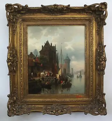 Hermann Meyerheim / Berlin - Gemälde Öl Leinwand Rotterdam Hafen painting 0