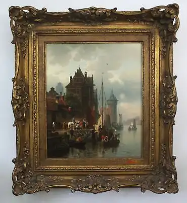 Hermann Meyerheim / Berlin - Gemälde Öl Leinwand Rotterdam Hafen painting