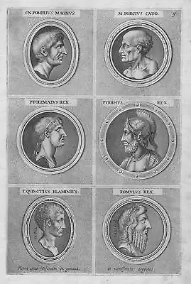 1700 Porcius Cato Ptolemaeus Rex Antike antiquity etching Kupferstich Portrait