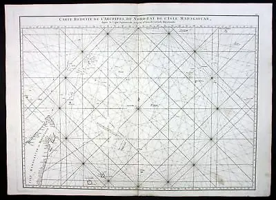 1775 Indian Ocean Madagascar Seychelles Reunion Mauritius sea map Mannevillette 0