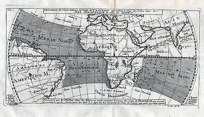 1750 Wind Weltkarte world map Atlantic Ocean Kupferstich antique print Bellin