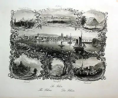 1850 Rhein Koblenz St. Goar Stolzenfels Souvenirblatt Ansicht Stahlstich antique