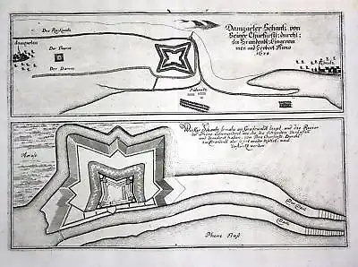 1680 Damgarten Ribnitz Karte map Plan Kupferstich antique print Merian