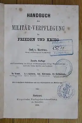 1864 Martens Handbuch der Militär-Verpflegung im Frieden und Krieg Militaria