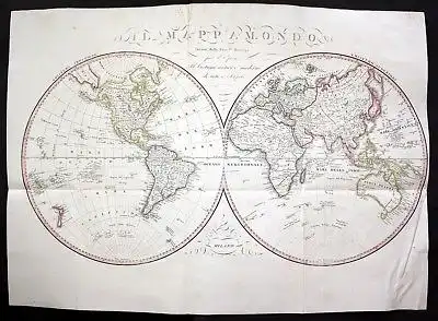 1820 - Weltkarte World Map Karte Bordiga