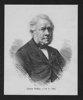 1887 - Johann Jean Dollfus Fabrikbesitzer Portrait Holzstich wood engraving
