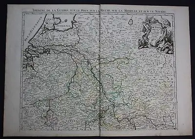 1744 Rhein Rheinlauf Holland Luxemburg Deutschland Karte Le Rouge map Rhine wall 0