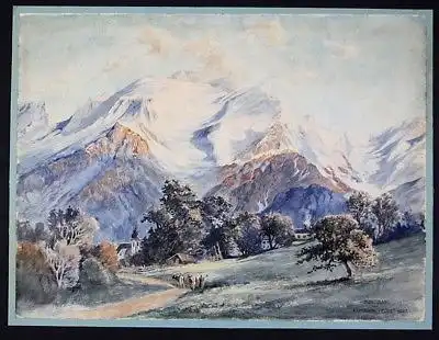 1907 Carl Just Montblanc Mont Blanc Aquarell signiert drawing painting Monte