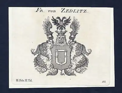 Ca. 1820 Zedlitz Wappen Adel coat of arms Kupferstich antique print heral 133756