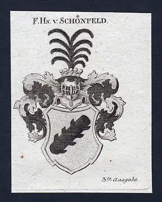 1820 Schönfeld Sachsen Wappen Adel coat of arms Heraldik Kupferstich engraving