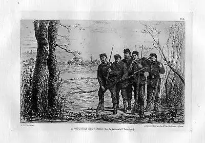 Ca. 1870 E. Selle Fontenay sous Bois Garde Nationale eau forte gravure etching
