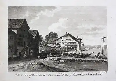 Ca. 1790 Rapperswil Zürichsee St. Gallen Hafen gravure Kupferstich engraving