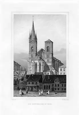 1850 Die Hauptkirche in Eger / Cheb Tschechien Stahlstich Poppel Rosee