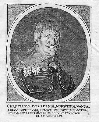Ca. 1665 Christian 4 Danmark Norge konge King Portrait Kupferstich antique print